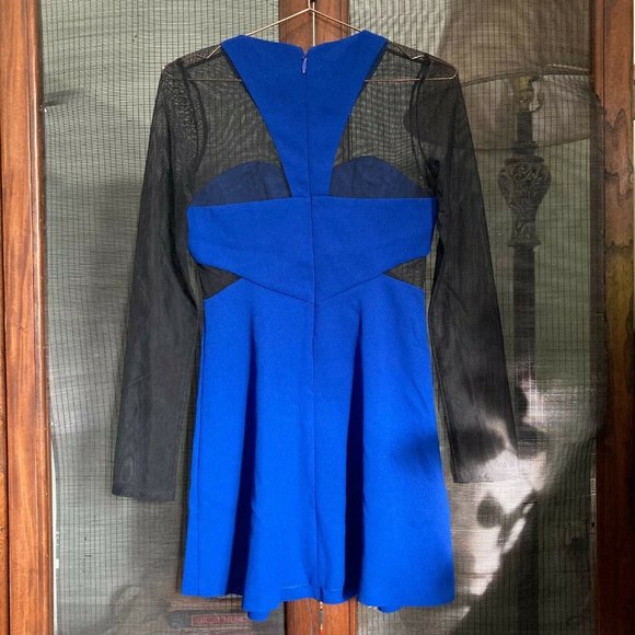 NWOT BCBGENERATION ELECTRIC BLUE BLACK MESH SWEETHEART SKATER DRESS - Picture 4 of 5